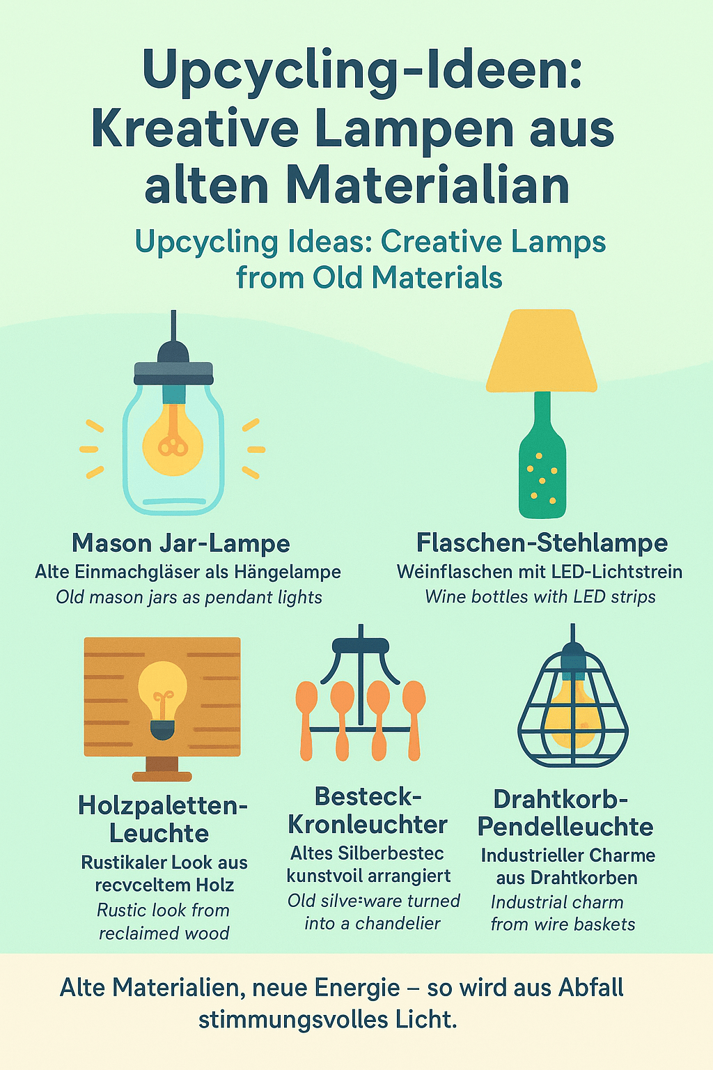 Infografik Upcycling-Ideen Kreative Lampen aus alten Materialien