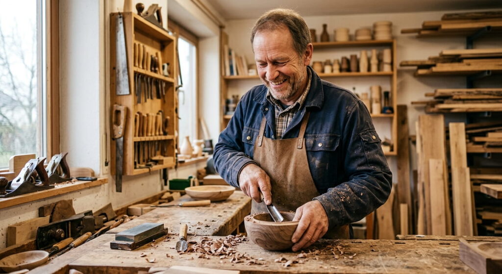 Glücklicher Heimwerker Holz Arbeit holz-und-hobby.de Sidebar